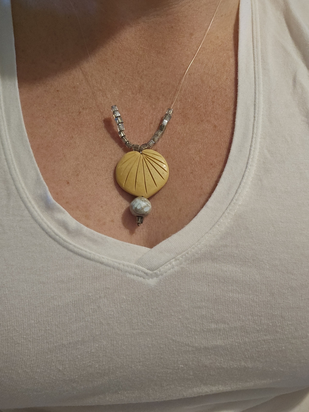 Natural Wood Pendant Necklace with Accent Beads
